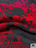 Anna Sui Floral and Yarn Woven Jacquard Brocade - Red / Black / Dark Magenta