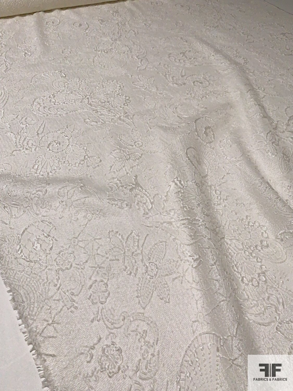 J Mendel Italian Ornate Textured Silk and Poly Novelty - Off-White