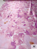 Watercolor Floral Printed Polyester Zibeline - Mauve / Dark Lilac / Brick Orange