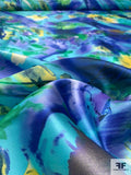 Dreamy Summer Floral Printed Polyester Zibeline - Aqua / Purple / Green / Yellow