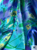 Dreamy Summer Floral Printed Polyester Zibeline - Aqua / Purple / Green / Yellow