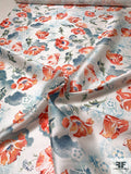Fine Floral Printed Polyester Zibeline - Teal / Shades of Orange / White