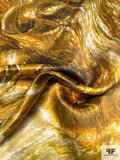 Golden Waves Printed Double Faced Silk Satin - Yellow / Gold