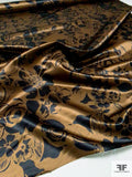 Luxurious Floral Printed Polyester Satin - Golden-Bronze / Black