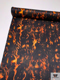 Italian Flaming Night Printed Polyester Satin - Black / Fiery Orange