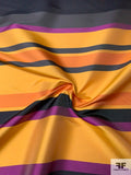 Italian Yarn-Dyed Horizontal Striped Polyester Mikado - Orange / Tangerine / Purple / Grey