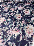 Floral Lovers Dream Printed Polyester Satin - Shades of Pink / Navy / Light Teal