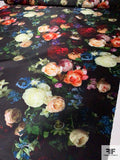 Romantic Floral Printed Polyester Satin with Mechanical Stretch - Multicolor