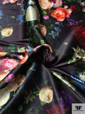 Romantic Floral Printed Polyester Satin with Mechanical Stretch - Multicolor