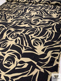 Italian Abstract Tiles Printed Silk Mikado Shantung - Black / Light Beige