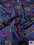 Reversible Floral Fil Coupé Rayon Poly Blend Suiting - Navy / Yellow / Orange / Magenta / Green