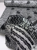 Italian Abstract Textured Silk Poly Lurex Novelty Brocade - Black / Silver