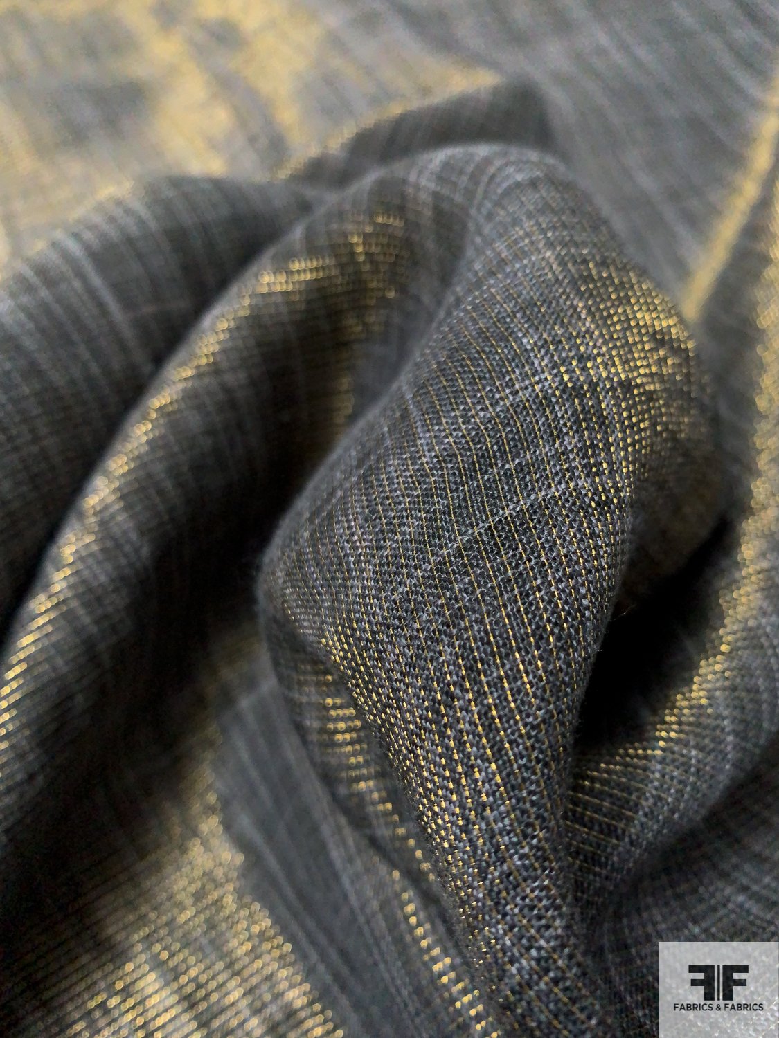 Italian Linen-Like Cotton with Lurex Stripes - Dark Navy / Grey / Gold
