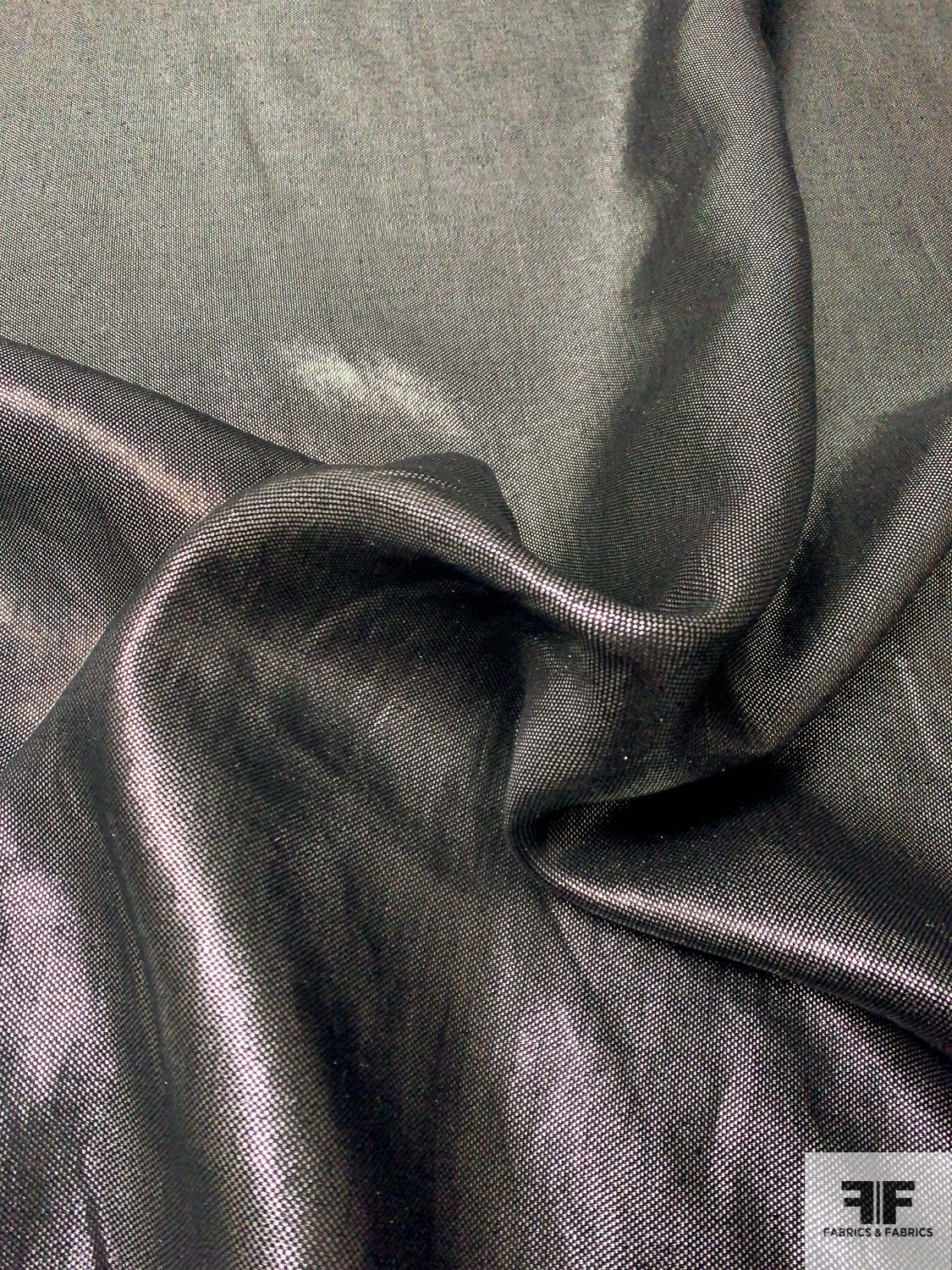 Italian Black Linen with Metallic Silver Foil Print