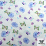 Floral & Butterfly Printed Silk Chiffon - Seafoam/Purple/Blue