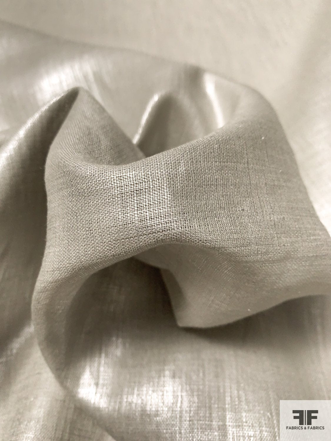 Italian Dove Grey Linen with Metallic Light Silver Foil Print