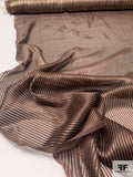 Made in France Thin Satin Striped Silk Chiffon with Gold Lurex - Brown / Gold