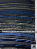 J Mendel Italian Striped Silk and Poly Lamé - Blue / Black / Silver