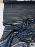J Mendel Italian Striped Silk and Poly Lamé - Blue / Black / Silver
