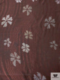 Italian Silk Chiffon with Lurex Floral and Moiré-Like Design - Brown / Copper / Silver