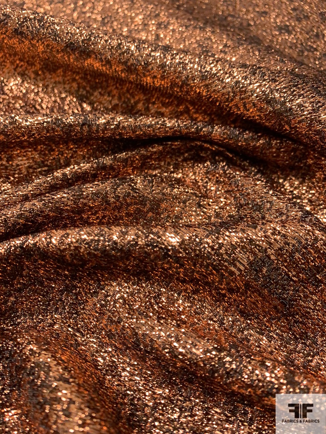 Italian Textured Wool Blend Lamé - Copper / Black