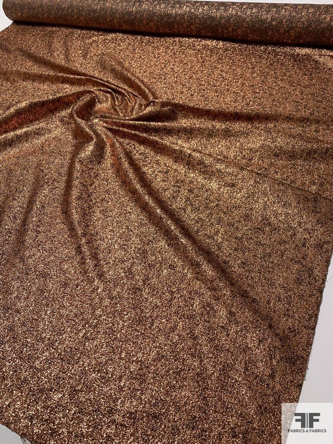 Italian Textured Wool Blend Lamé - Copper / Black