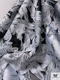 Christian Siriano Leaf and Floral Metallic Brocade with Basketweave Gazar Base - Grey / Silver / Black
