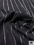 Italian Fine Poly Crepe with Sparkly Silver Gangster Stripes - Black / Silver