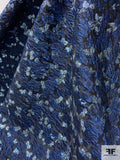 Italian Floral Textured Fil Coupé with Lurex - Navy / Metallic Light Blue