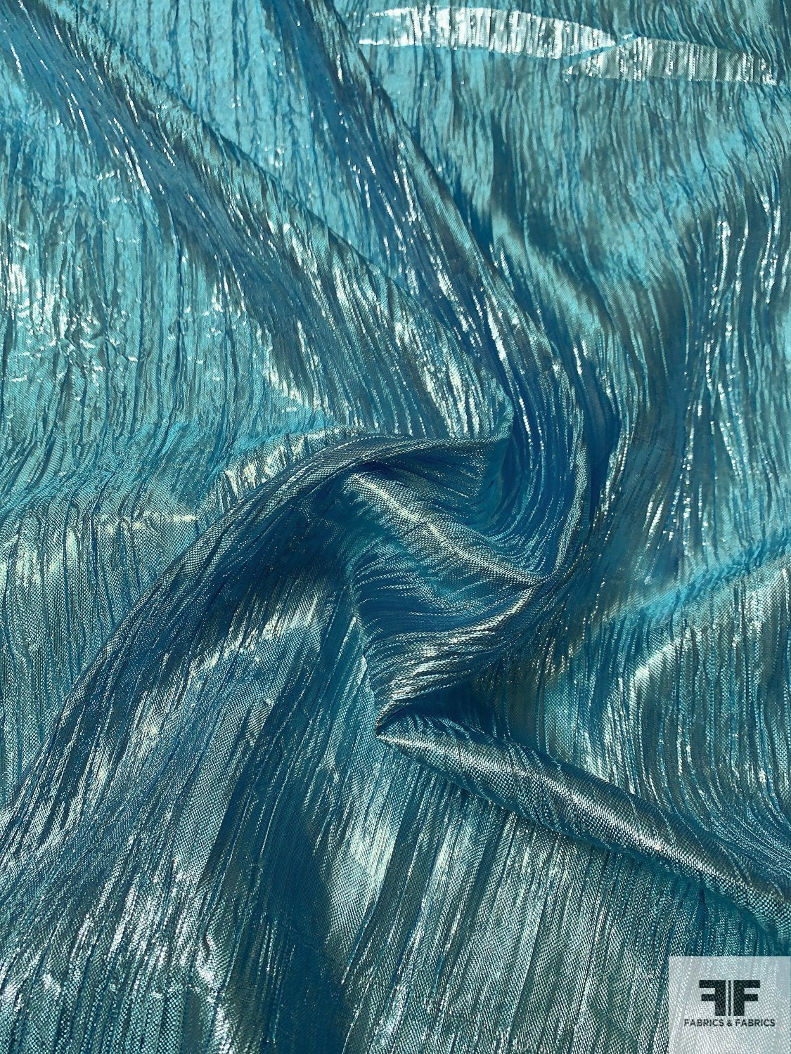 Crinkled Tissue Lamé - Metallic Ocean Blue