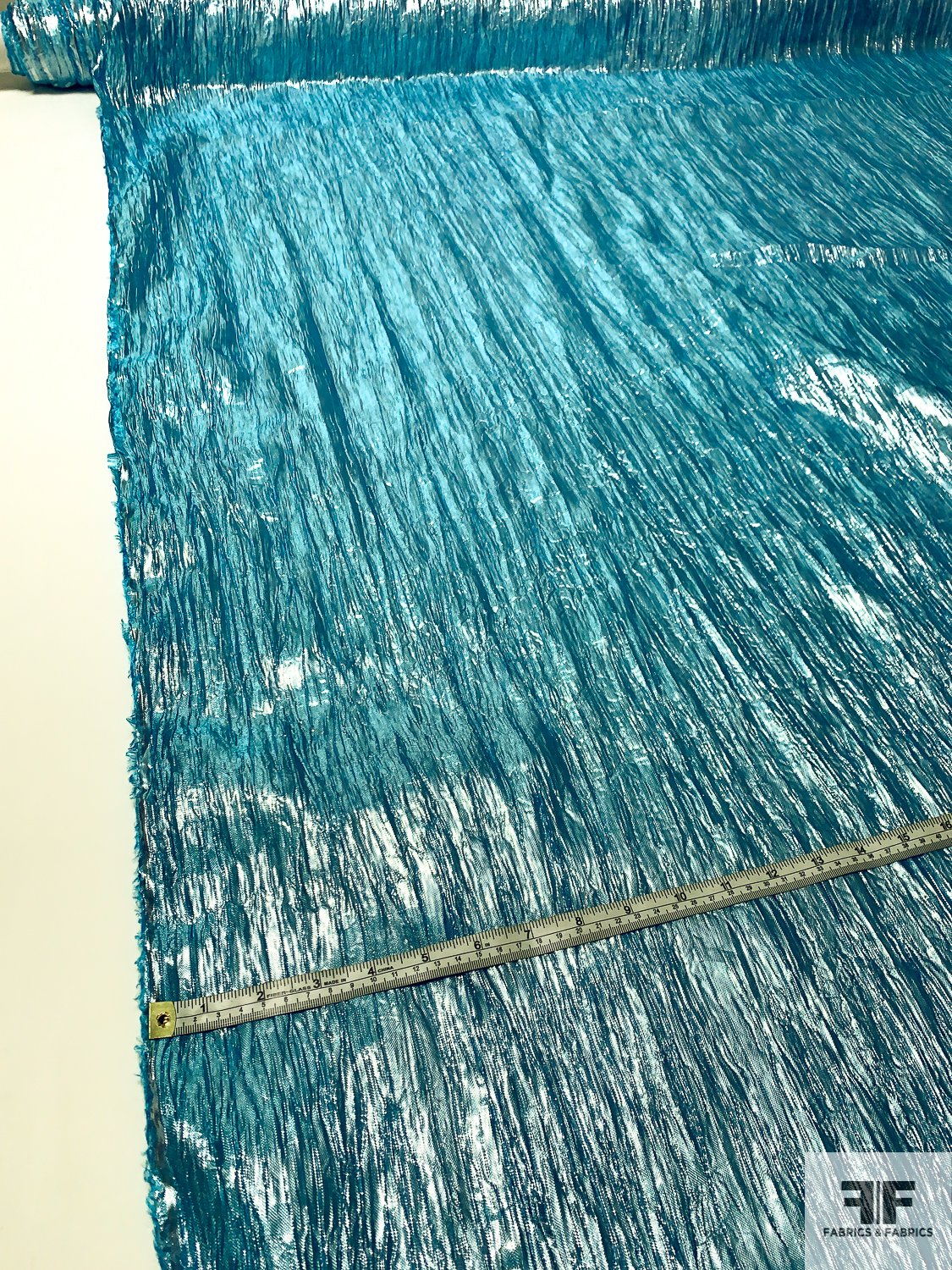 Crinkled Tissue Lamé - Metallic Ocean Blue