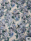 Italian Watercolor Floral Printed Novelty Shimmer Organza - Blue / Teal / White
