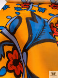 Italian Carolina Herrera Unique Large Scale Floral Printed Silk Gazar - Tangerine / Blue / Black / Periwinkle / Blood Orange