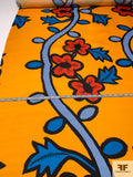 Italian Carolina Herrera Unique Large Scale Floral Printed Silk Gazar - Tangerine / Blue / Black / Periwinkle / Blood Orange