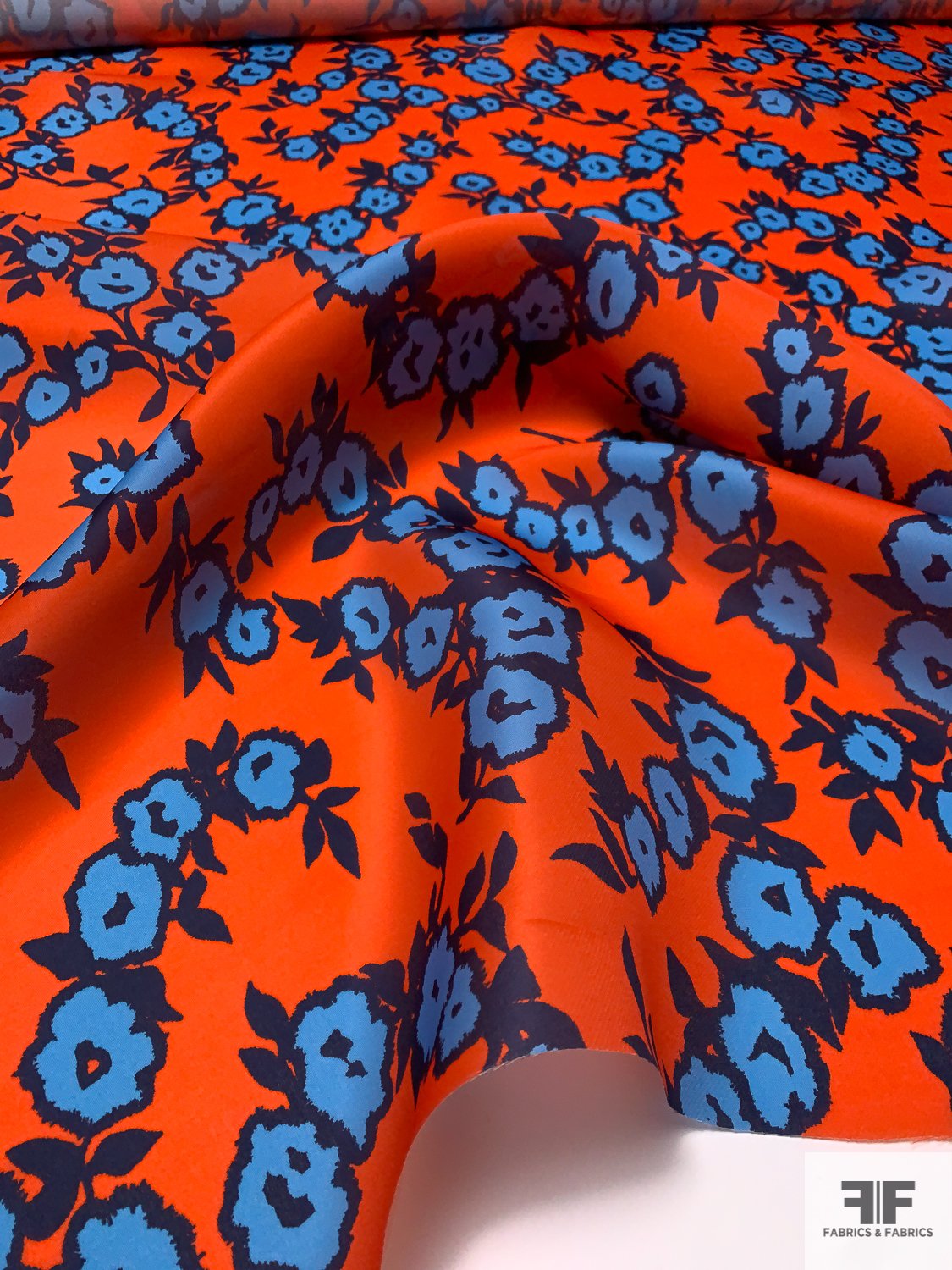 Carolina Herrera Playful Floral Printed Silk Gazar - Blood Orange / Blue / Navy