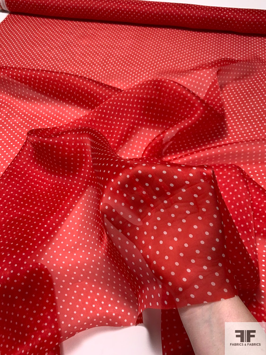 Carolina Herrera Italian Polka Dot Printed Fine Satin Faced Silk Organza - Red / White
