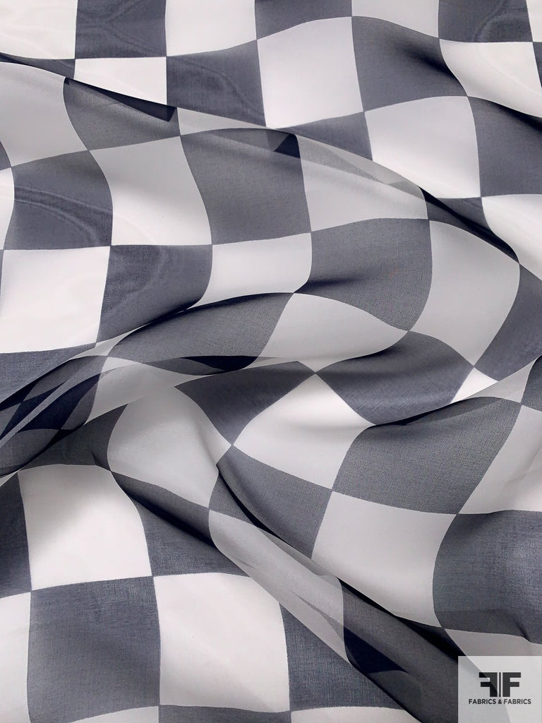 Classic Checkerboard Printed Silk Organza - Black/Off-White | FABRICS ...