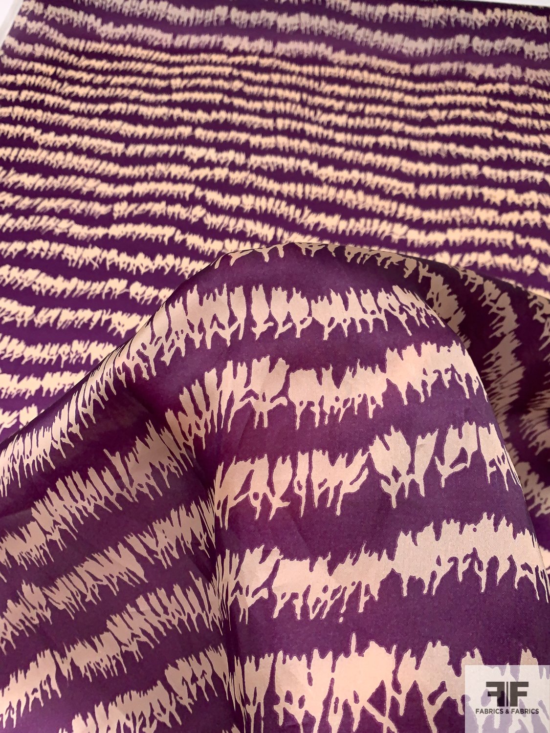 Tulip Silhouettes in Striped Design Printed Satin Face Organza - Purple / Light Peach