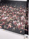 Pamella Roland Italian Painterly Floral Border Printed Fine Satin Face Organza - Black / Green / Red / Mauve