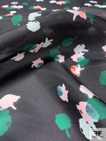 Floral Blotches Printed Silk Gazar - Black / Green / Dusty Peach / White