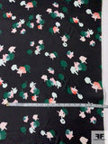 Floral Blotches Printed Silk Gazar - Black / Green / Dusty Peach / White