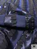 Italian Satin Lurex Striped Plissé Brocade - Black / Navy