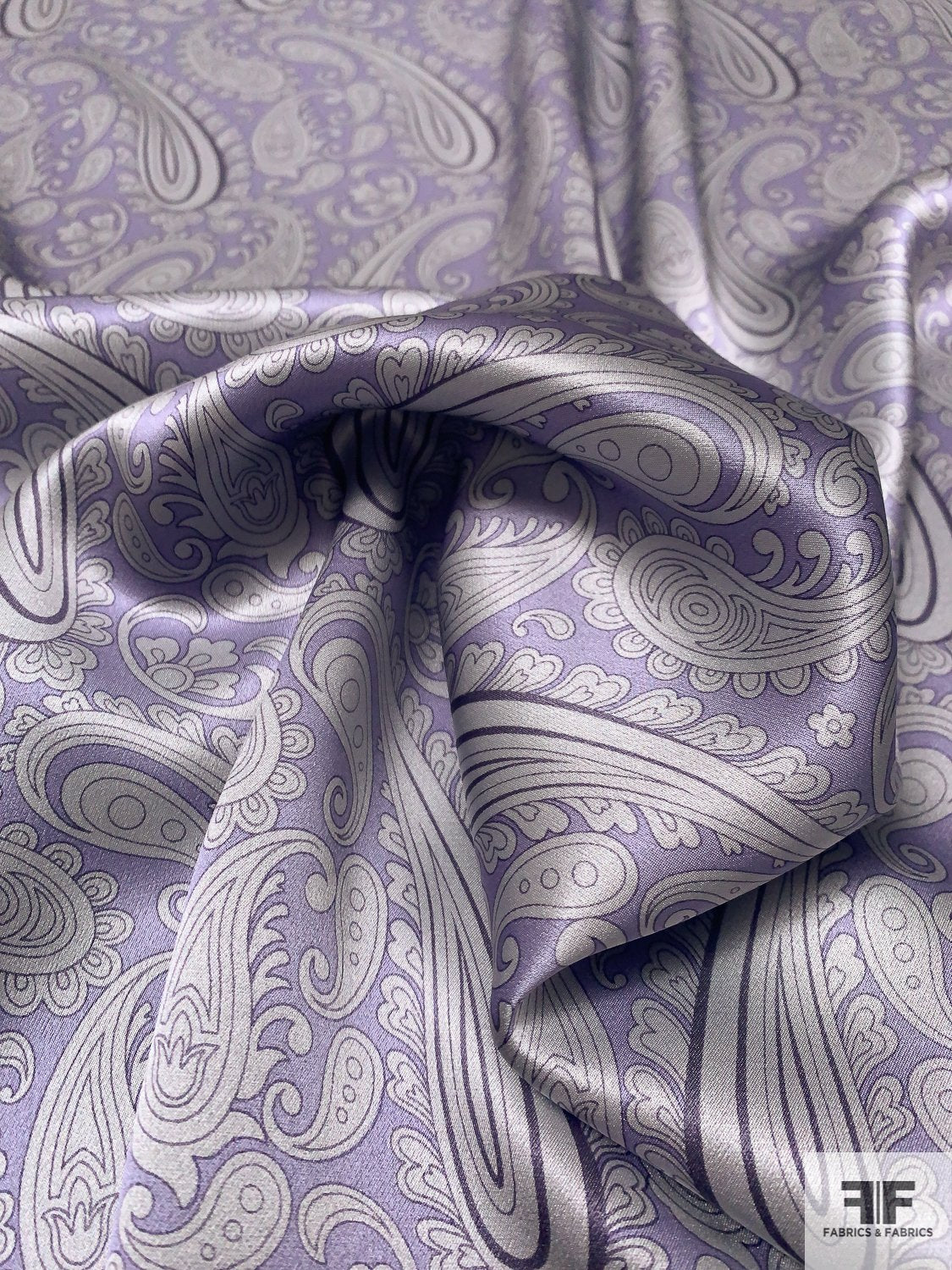 Paisley Printed Silk Charmeuse - Lavender / Grey