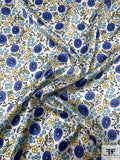 Playful Floral Printed Silk Charmeuse - Periwinkle / Yellow / Dusty Blue / Oliver
