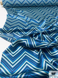 Chevron Printed Silk Charmeuse - Shades of Blue / Teal
