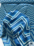 Chevron Printed Silk Charmeuse - Shades of Blue / Teal