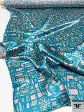 Sketchy Floral Fence Printed Silk Charmeuse - Teal / Moss Green / Blushy Pink