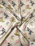 Wispy Floral Printed Silk Charmeuse - Ivory / Olive Green / Black / Pink