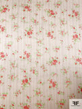 Ditsy Floral and Vertical Striped Printed Silk Charmeuse - Pinks / Light Mint Green / Ivory