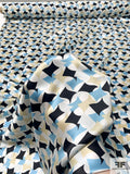 Shuriken Inspired Printed Silk Charmeuse - Blue / Light Blue / Black / Khaki-Cream